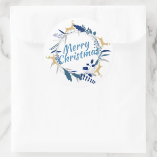 Elegant Golden Reindeer Floral kerstmis Ronde Sticker