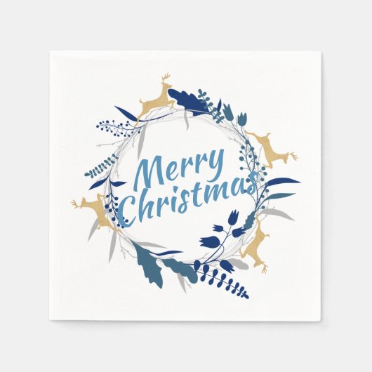 Elegant Golden Reindeer Floral kerstmis Servet (Voorkant)