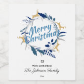 Elegant Golden Reindeer Floral kerstmis Wijn Etiket (Enkel label)