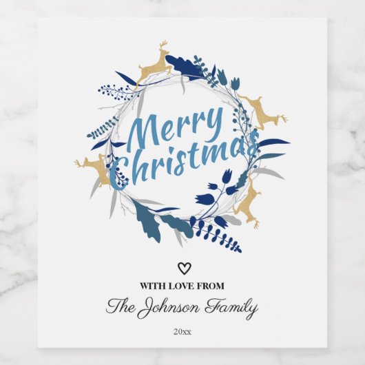 Elegant Golden Reindeer Floral kerstmis Wijn Etiket (Enkel label)
