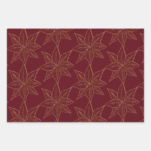 Elegant Golden Reindeers Snowflakes en Poinsettia Inpakpapier Vel (Voorkant 3)