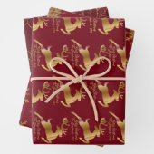 Elegant Golden Reindeers Snowflakes en Poinsettia Inpakpapier Vel (In situ)