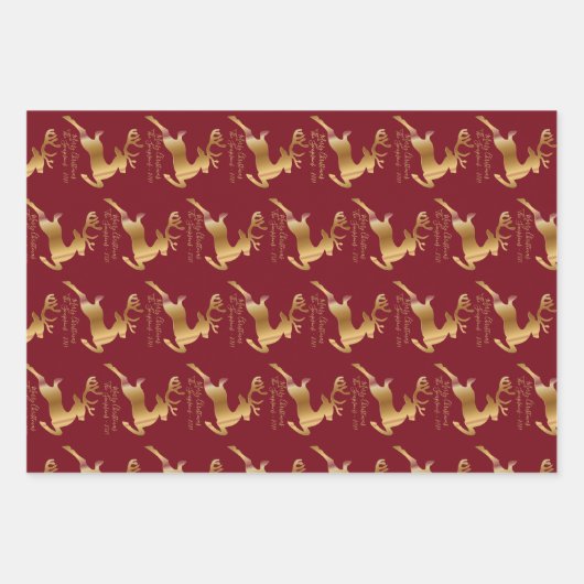 Elegant Golden Reindeers Snowflakes en Poinsettia Inpakpapier Vel (Voorkant)
