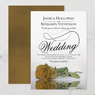 Elegant Golden Roos Classy Script Wedding Kaart