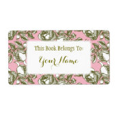 Elegant Golden Roos Etching on Pink Bookpate Label (Voorkant)