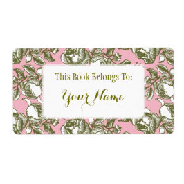 Elegant Golden Roos Etching on Pink Bookpate Label