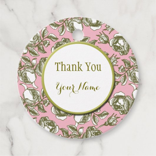 Elegant Golden Roos op Roze Aangepast Dank u Label (Voorkant)
