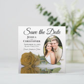 Elegant Golden Roos op White Oval Photo Wedding Save The Date (Staand voorkant)