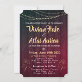 Elegant Golden Rozen Red en Black Wedding Invites Kaart (Voorkant)