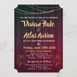 Elegant Golden Rozen Red en Black Wedding Invites Kaart