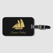 Elegant Golden Sailing Yacht Bagagelabel (Voorkant (horizontaal))