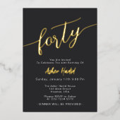 Elegant Golden Script 40ste verjaardagsfeest Folie Uitnodiging (Voorkant)