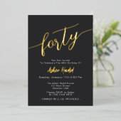 Elegant Golden Script 40ste verjaardagsfeest Folie Uitnodiging (Staand Voorkant)
