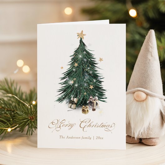 Elegant Golden Script Christmas tree Holiday Card Feestdagen Kaart