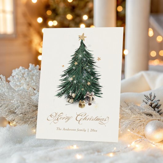 Elegant Golden Script Christmas tree Holiday Card Feestdagen Kaart