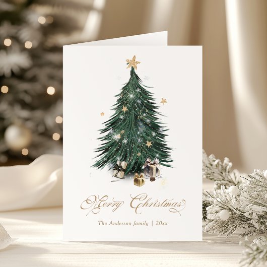 Elegant Golden Script Christmas tree Holiday Card Feestdagen Kaart