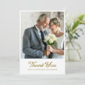  Elegant Golden Script Fotobruiloft Bedankkaart (Staand voorkant)