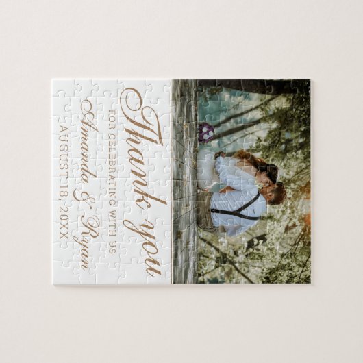 Elegant Golden Script Photo Weddenschap Bedankt Legpuzzel (Horizontaal)