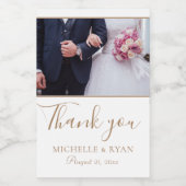 Elegant Golden Script Weduwfoto Hartelijk dank Wijn Etiket (Enkel label)