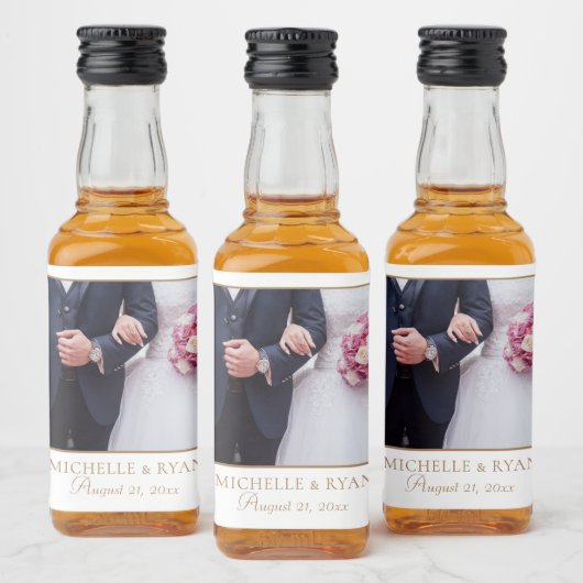 Elegant Golden Script Weduwfoto Likeurfles Etiket (Flessen)