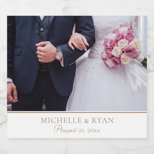 Elegant Golden Script Weduwfoto Sparkling Wijnetiket (Enkel label)