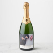 Elegant Golden Script Weduwfoto Sparkling Wijnetiket (Voorkant)