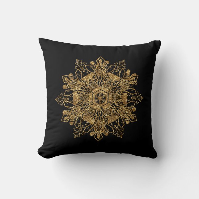 Elegant Golden Snow Flake Burgundy Sierkussen (Voorkant)