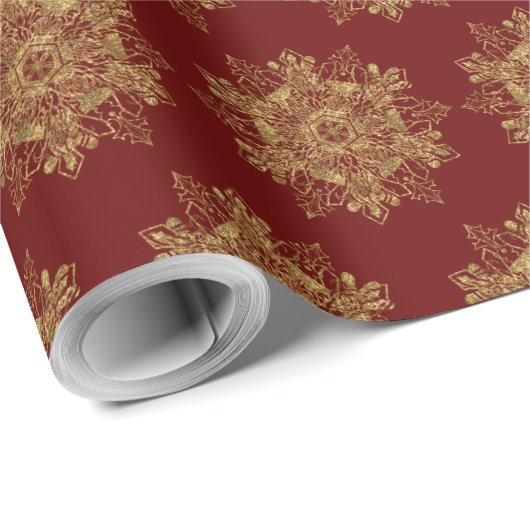 Elegant Golden Snowflake Burgundy Cadeaupapier (Rol Hoek)