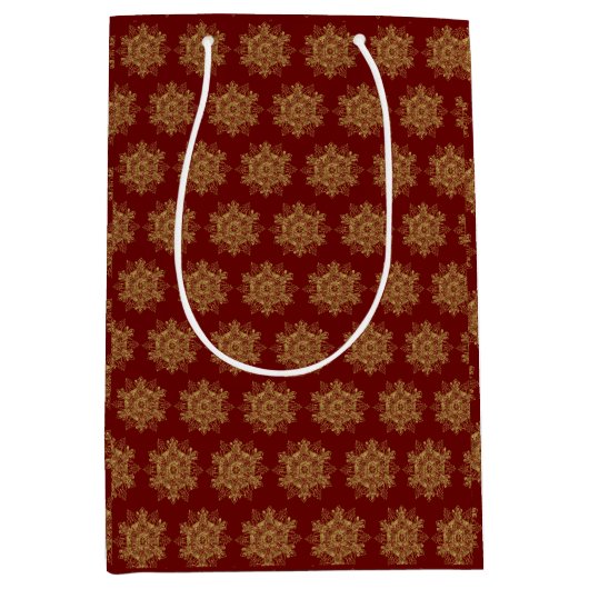 Elegant Golden Snowflake Burgundy Medium Cadeauzakje (Voorkant)