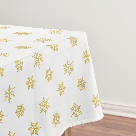 Elegant Golden Snowflake Pattern on White Tafelkleed (Voorbeeld)