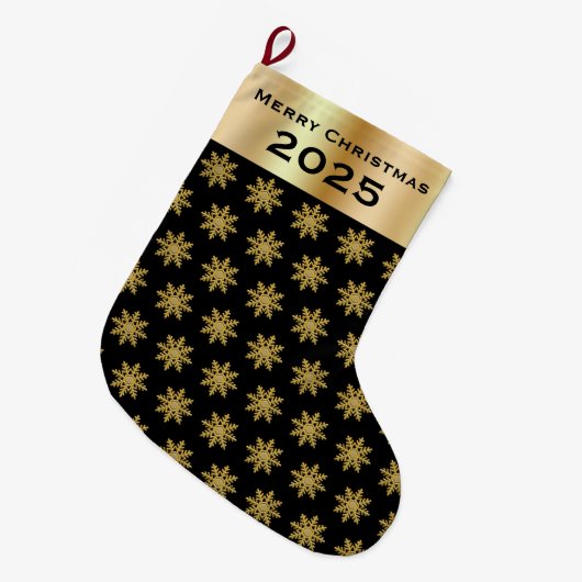 Elegant Golden Snowflakes Christmas Stocking Grote Kerstsok (Voorkant (Hangend))