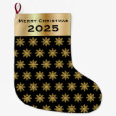 Elegant Golden Snowflakes Christmas Stocking Grote Kerstsok (Voorkant)
