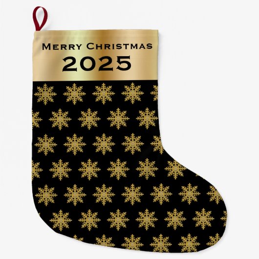 Elegant Golden Snowflakes Christmas Stocking Grote Kerstsok (Voorkant)