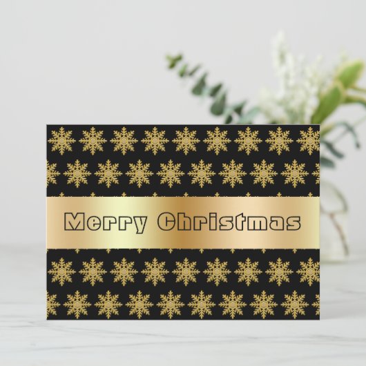 Elegant Golden Snowflakes Flat Holiday Kaart (Staand voorkant)