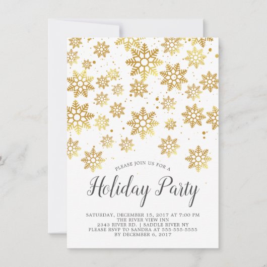 Elegant Golden Snowflakes Holiday Party Uitnodigin Kaart (Voorkant)