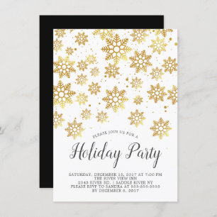 Elegant Golden Snowflakes Holiday Party Uitnodigin Kaart