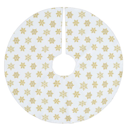 Elegant Golden Snowflakes op wit Kerstboom Rok (Voorkant)