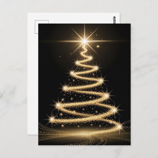 Elegant Golden Sparkle Christmas Tree Briefkaart (Voorkant / Achterkant)