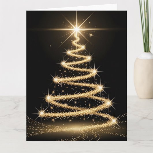 Elegant Golden Sparkle Christmas Tree Kaart (Voorkant)