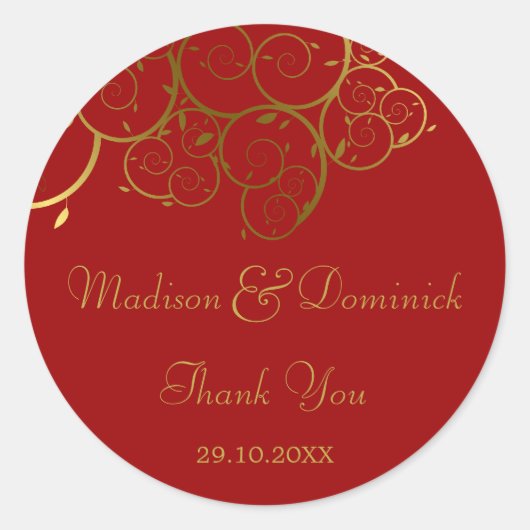 Elegant Golden Spiral Vines Classy Wedding Sticker (Voorkant)