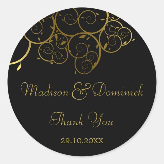 Elegant Golden Spiral Vines Classy Wedding Sticker (Voorkant)