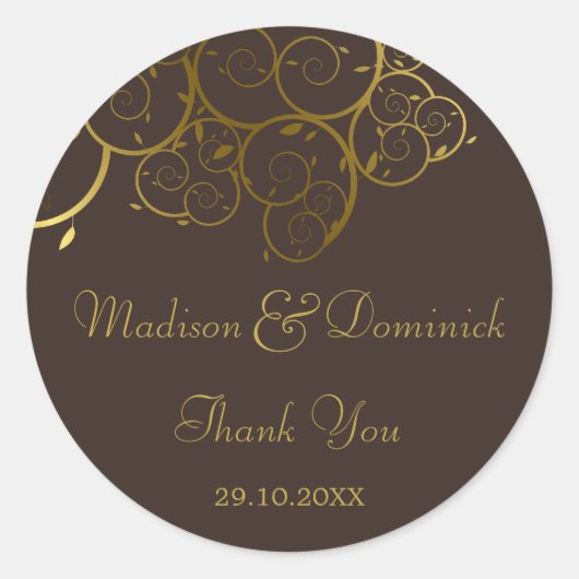 Elegant Golden Spiral Vines Classy Wedding Sticker (Voorkant)