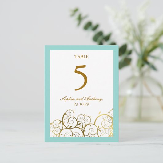 Elegant Golden Spirals Table Number Briefkaart (Staand voorkant)