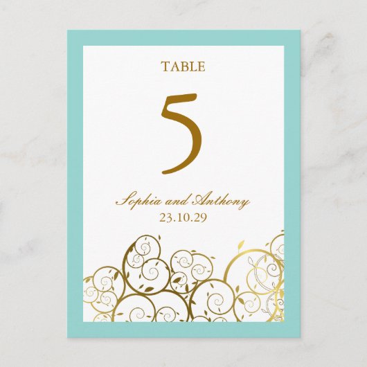 Elegant Golden Spirals Table Number Briefkaart (Voorkant)
