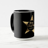 Elegant Golden Star Add Name Merry KerstBlack Mok (Voorkant links)