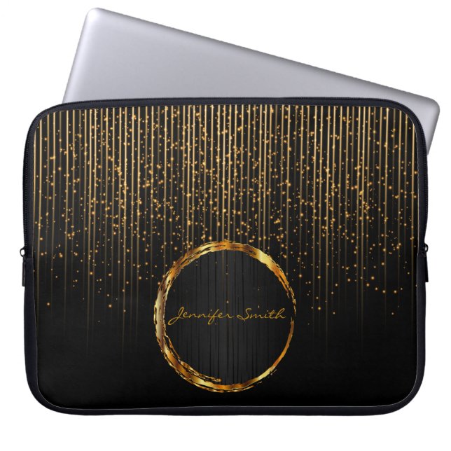 Elegant Golden Star Lights met DIY-naam Laptop Sleeve (Voorkant)