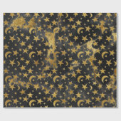 Elegant Golden Stars en Moon Black Marble Cadeaupapier (Vlak)