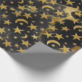 Elegant Golden Stars en Moon Black Marble Cadeaupapier (Hoek)