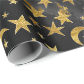 Elegant Golden Stars en Moon Black Marble Cadeaupapier (Rol Hoek)