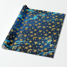 Elegant Golden Stars en Moon Blue Navy Marble